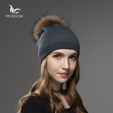 Wool Fox Fur Hat Female Women Warm Knitted Casual-Free Shipping