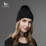 Wool Fox Fur Hat Female Women Warm Knitted Casual-Free Shipping