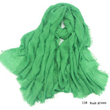 Women Cotton bubble plain wrinkle Hijab Scarf with fringes-Free Shipping