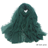 Women Cotton bubble plain wrinkle Hijab Scarf with fringes-Free Shipping