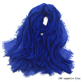 Women Cotton bubble plain wrinkle Hijab Scarf with fringes-Free Shipping