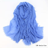 Women Cotton bubble plain wrinkle Hijab Scarf with fringes-Free Shipping