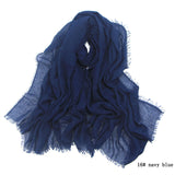 Women Cotton bubble plain wrinkle Hijab Scarf with fringes-Free Shipping