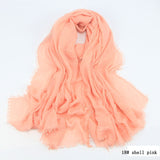 Women Cotton bubble plain wrinkle Hijab Scarf with fringes-Free Shipping