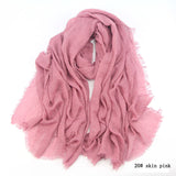Women Cotton bubble plain wrinkle Hijab Scarf with fringes-Free Shipping
