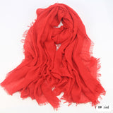 Women Cotton bubble plain wrinkle Hijab Scarf with fringes-Free Shipping