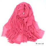 Women Cotton bubble plain wrinkle Hijab Scarf with fringes-Free Shipping