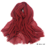Women Cotton bubble plain wrinkle Hijab Scarf with fringes-Free Shipping